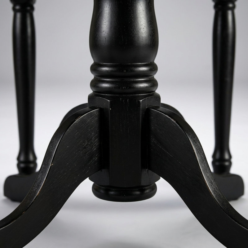 Ensemble de table ronde et de chaises de salle à manger en bois d'hévéa noir clair et tissu lin, avec pied central et 2 chaises Parson pour 2 personnes.