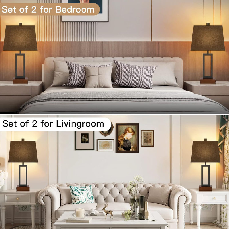 Set of 2 Black Touch Control Table Lamps with USB Ports