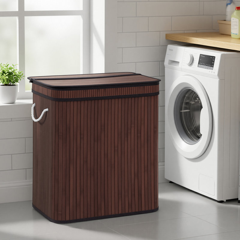 Bamboo Laundry Basket, Brown, 24.4" H x 22" W x 13.8" D