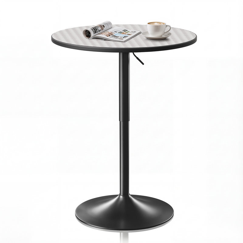 Valencia Holton Adjustable Height Round Bar Table Bistro Pub Table With Sturdy Metal Base And MDF Top For Dining Room, Kitchen, Or Patio