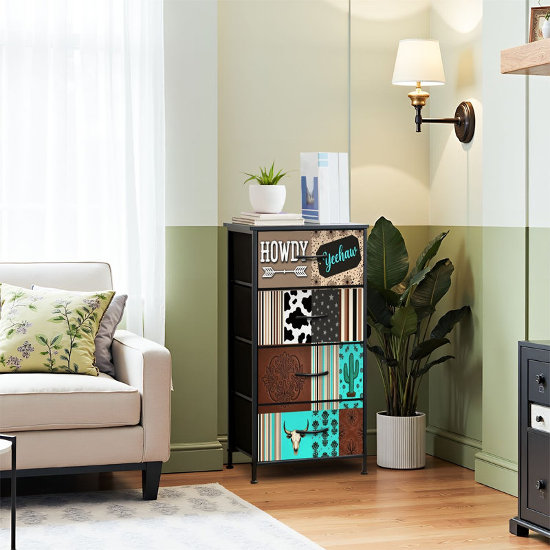 4 Drawer Dresser for Bedroom, Narrow Chest of Drawers, Wooden Top and Study Iron Frame 18"x37.5"-(WxH)