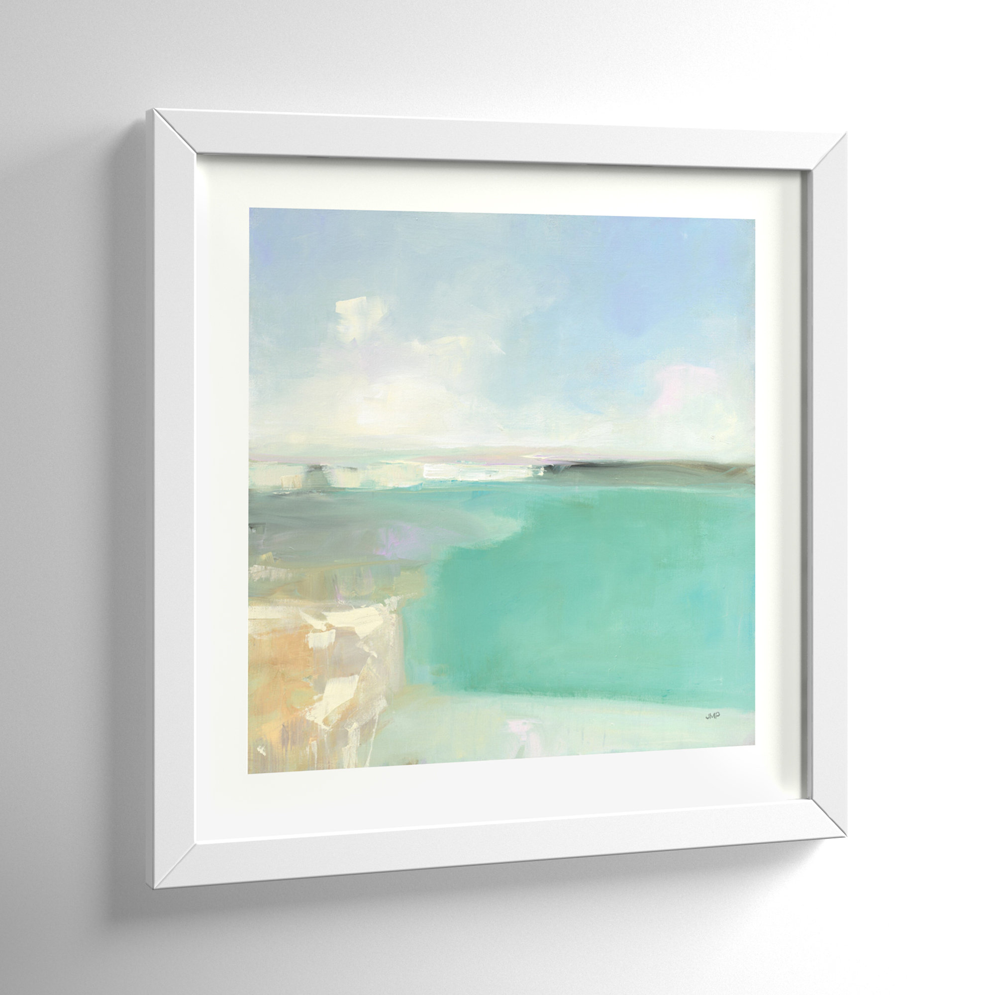 Summer Coastline by Julia Purinton, 19" H x 19" W, White Framed Paper