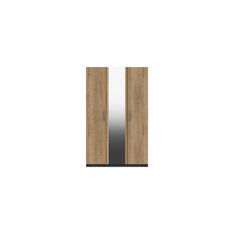Harvey-Lee 3 Door Manufactured Wood Wardrobe, Graphite/Natural Rustic Oak