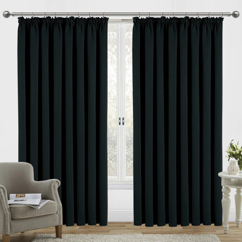 Room Darkening Curtain, Black, Single Panel 168cm Width x 213cm Drop