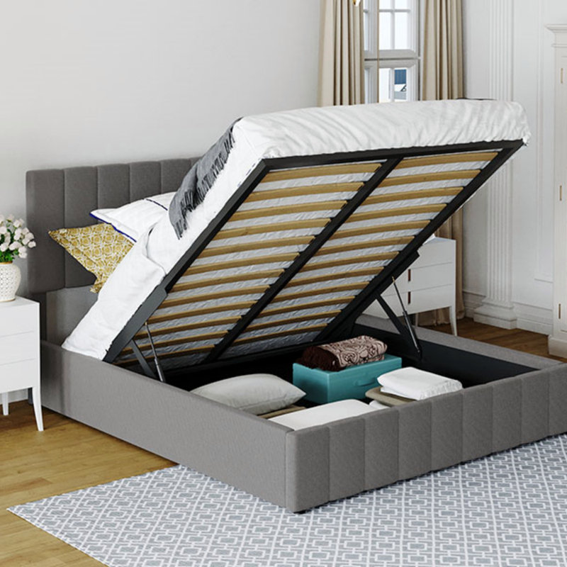 Upholstered Platform Bed With A Hydraulic Storage System, Bed Frame, Queen, Gray