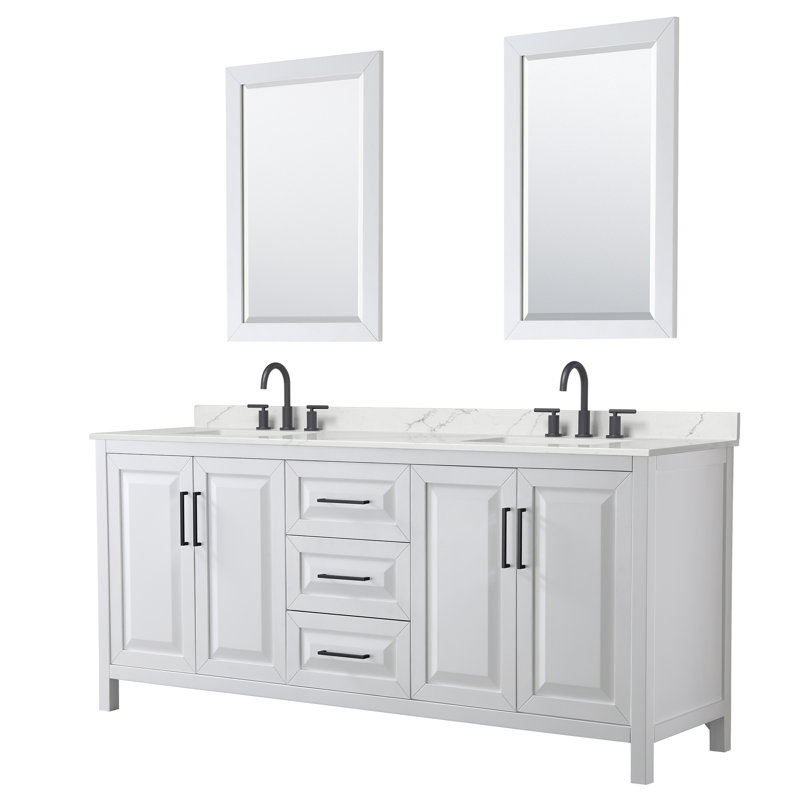 Daria 80'' W Vanity, White, Matte Black, Giotto Quartz