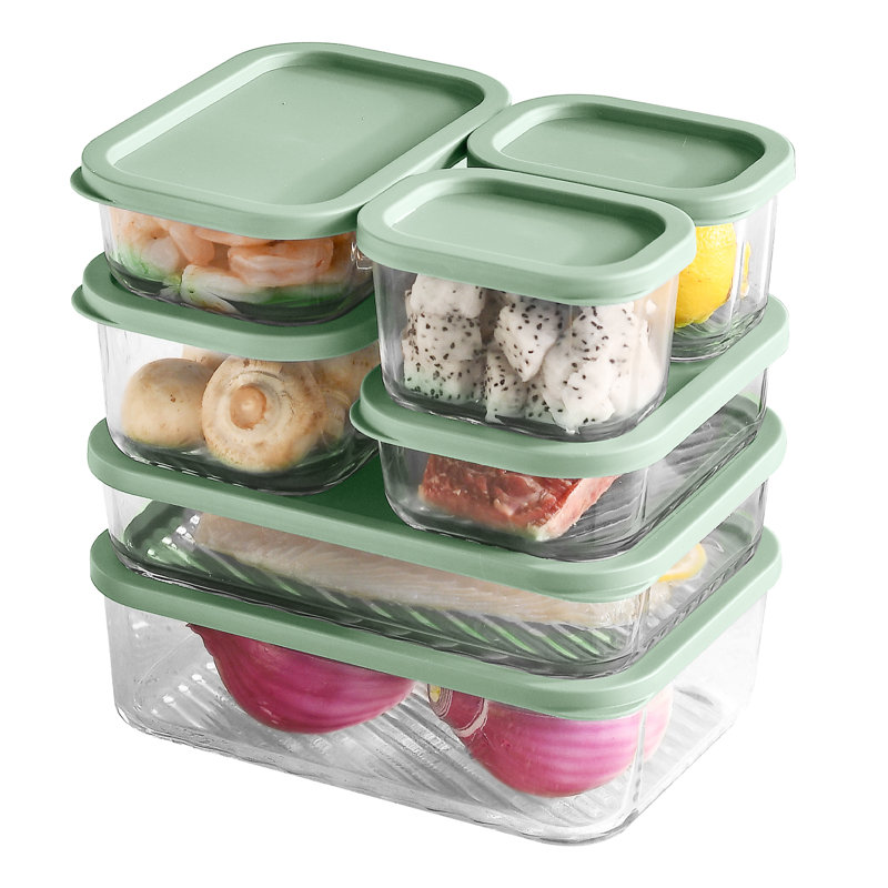 14 récipients en verre hermétiques pour préparation et rangement de repas avec couvercles , Vert sauge