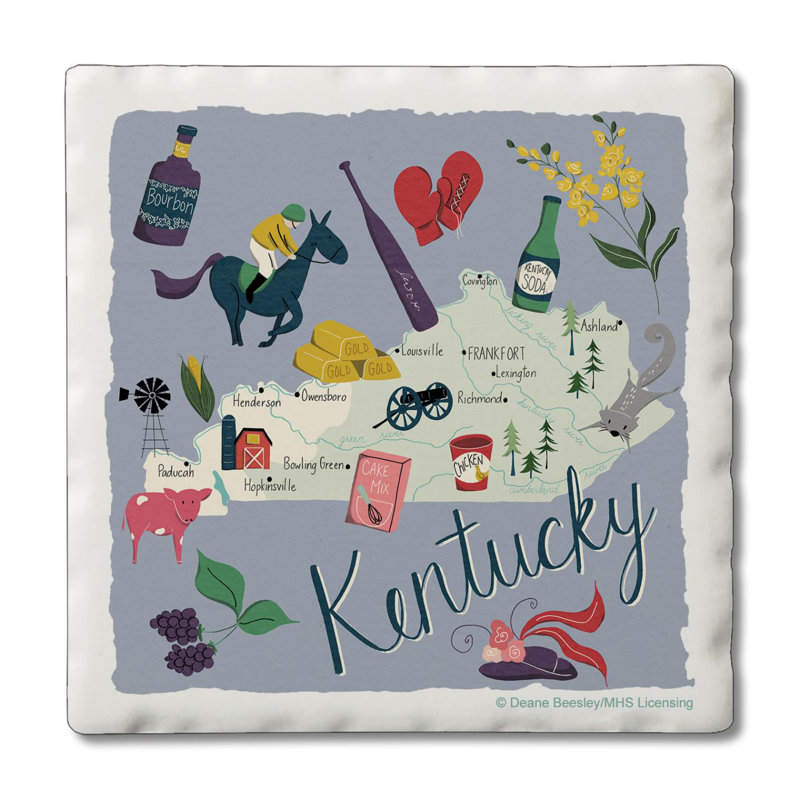 Kentucky Home 4 Piece Tumbled Tile Coaster Set