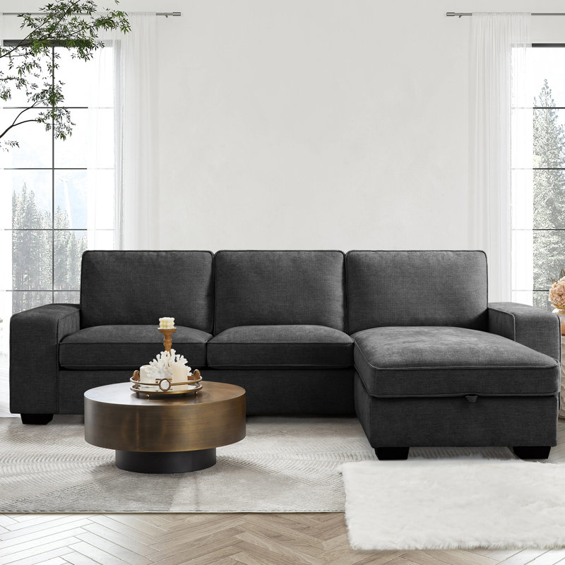 Canapé modulaire convertible en L avec accoudoirs carrés en chenille de 98 po Mahwah, Gris foncé