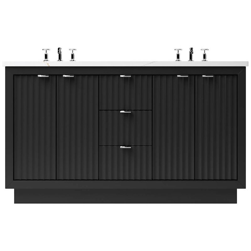 Meuble-lavabo double Lecrieu, Noir, Chrome poli, 72"