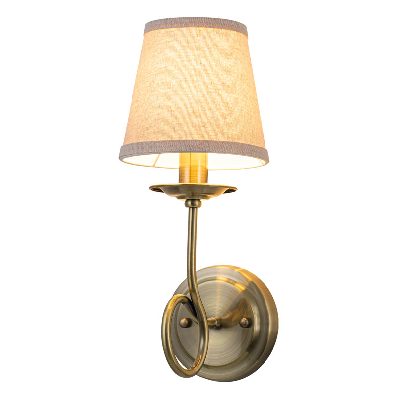 2-Light & 1-Light Seale Set, Rustic Farmhouse Wall Light With Linen Fabric Shades, Antique Brass Iron Scroll Arm, E12 Base UL/ETL Listed For Bedroom Living Room Hallway