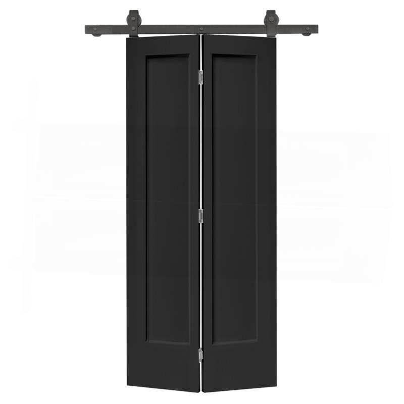 24 po X 80 po Porte de grange pliante en panneau de fibres à densité moyenne avec panneau coulissant 1 panneau Shaker, Black