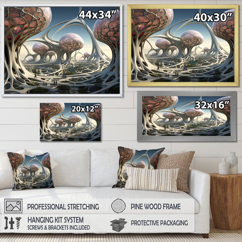 Dreamscape surréaliste fractal fantaisie I - surréalisme, Cadre flottant doré, H 16 po x l 32 po x P 1 po