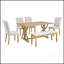 Ensemble de table de salle à manger 6 pièces avec pieds uniques, 4 chaises rembourrées et 1 banc pour une salle à manger élégante-1559970465-1559970467