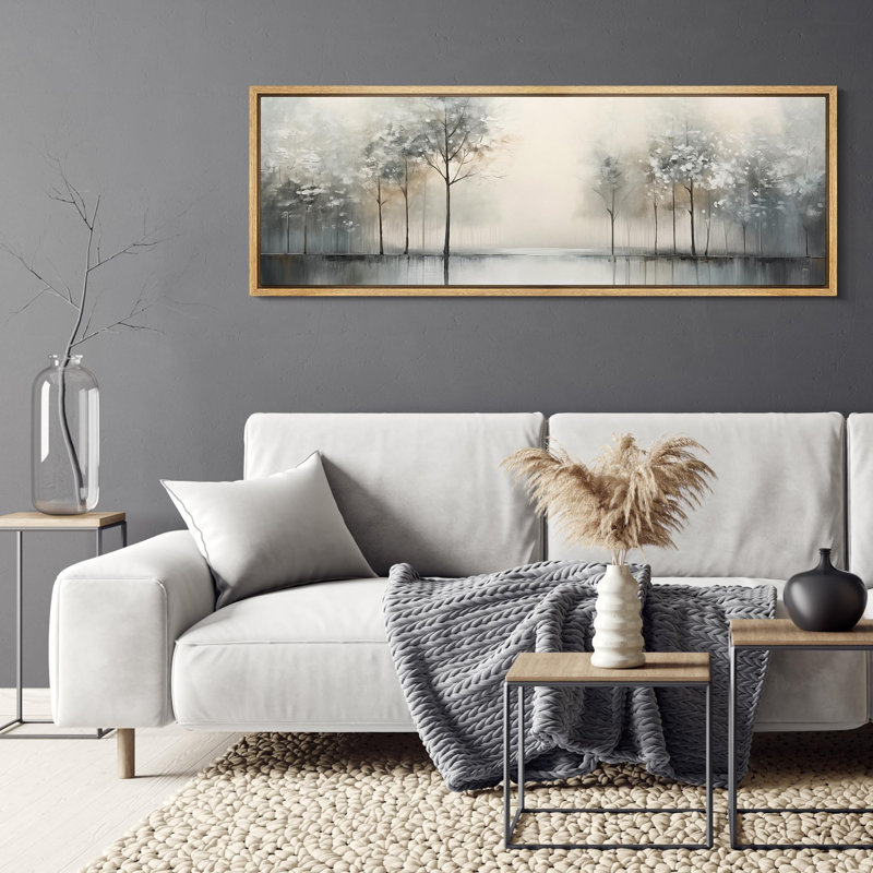 " Misty Forest Reflections Rustic Retro Art Decor Extra Large Artwork Pictures ", 20" H x 60" W, Natural