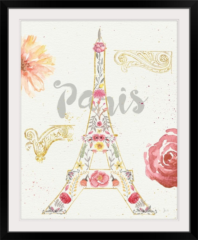 « i » par jess aiken, art textuel Paris Blooms, H 38 po x l 32 po x P 1 po, Cadre noir