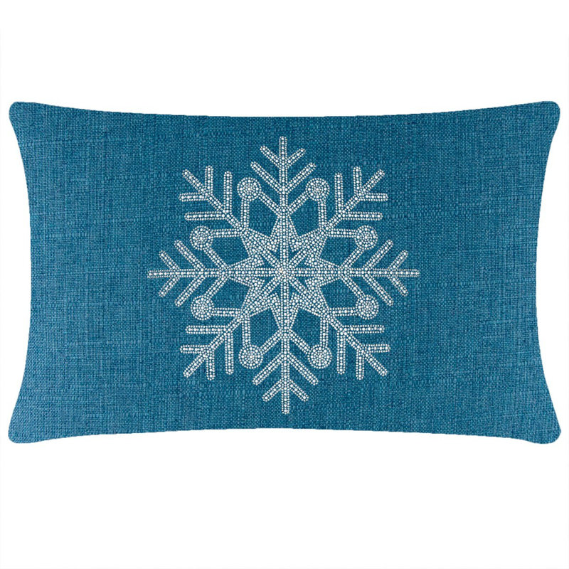 20" White Snowflake Pillow with Rhinestone Design