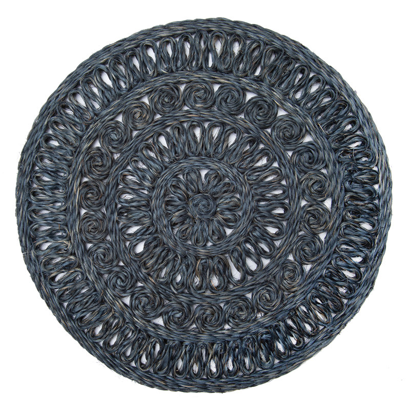 Circolo Abaca Abaca Geometric Round Placemat, Navy