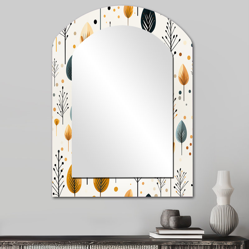 Minimalisme, motif de fougères beiges - grand miroir mural arqué sur métal, 34 po x 25 po