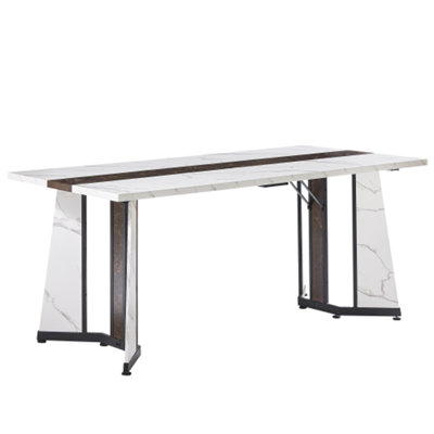 70.9"Rectangular Large Dining Table, Marble Grain Waterproof Large Desk for 8 People, Deluxe Family Dining Table with Adjustable Legs for Kitchen,Living Room,Office, White,70.9''W x 35.4''D x 30.3''H