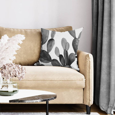 Grayscale cactus - 20"x20" Throw pillow - Poly twill - Print on demand