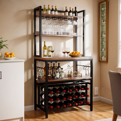 Multi Functional 9 Tier Kitchen Baker’s Rack with 21 Bottle Wine Storage, Power Outlets & Open Shelves