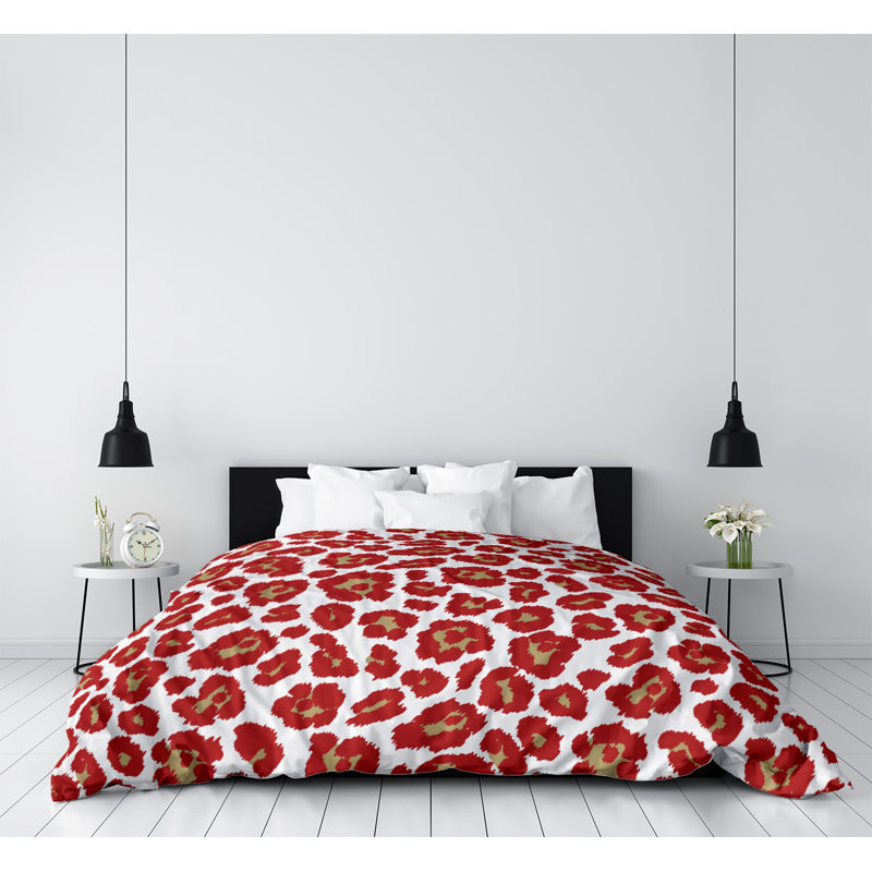 Housse de couette à imprimé léopard Throwback, Polyester brossé, Housse de couette simple TG, Blanc / rouge / brun