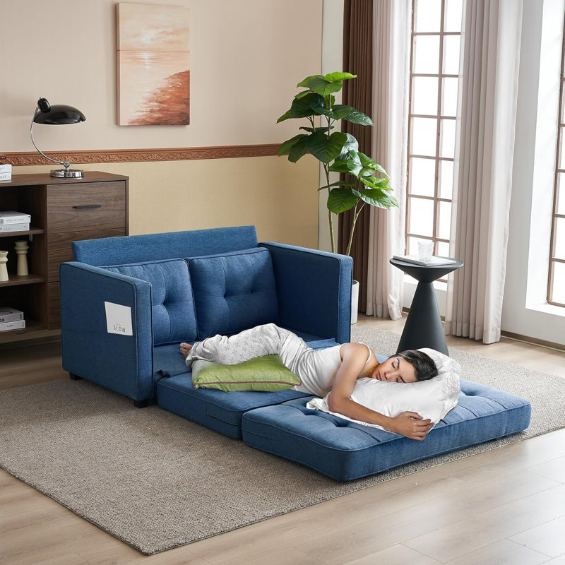 Canapé-lit en tissu d'ameublement de 53,54 po Hearco, Tissu bleu