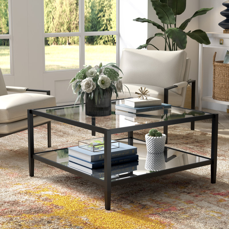 Hera Four Leg Coffee Table with Storage, Blackened Bronze