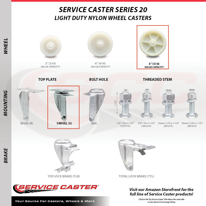 Nylon Swivel Top Plate Caster