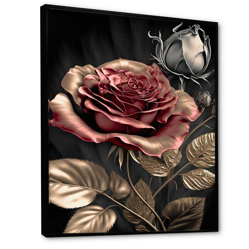 «Vintage Glam Rose III», art mural sur toile à motif floral, L 24 po x H 32 po, Toile avec cadre flottant noir