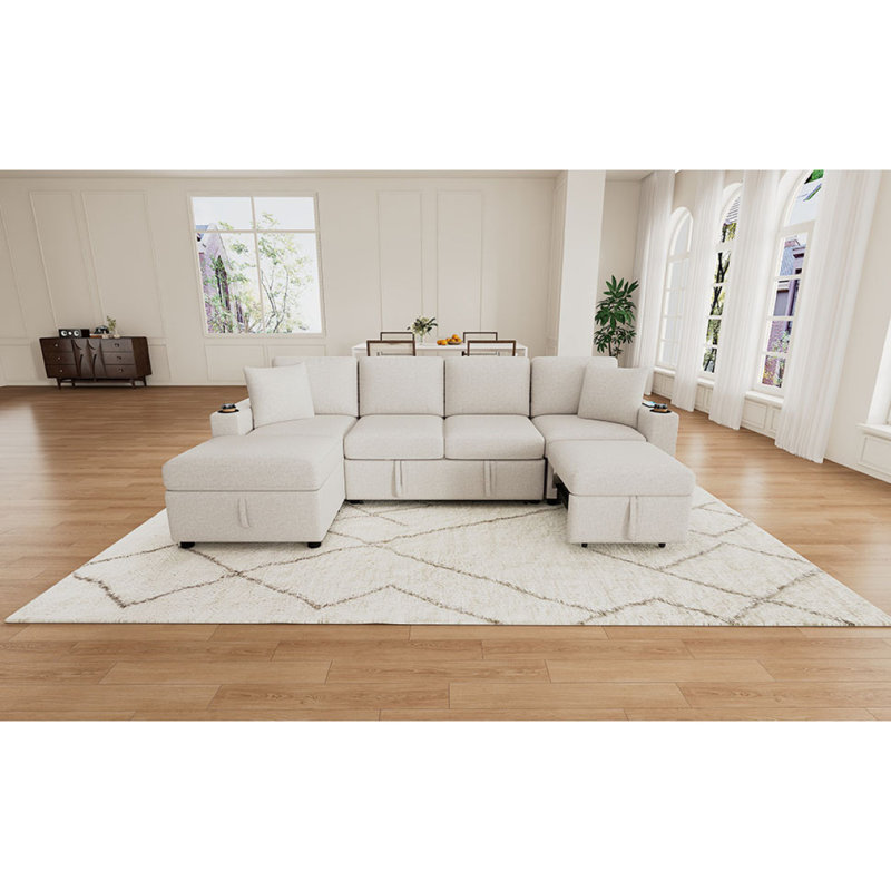 Canapé-lit modulaire convertible en L de 109,1 po avec canapé-lit et canapé-lit en U, Beige