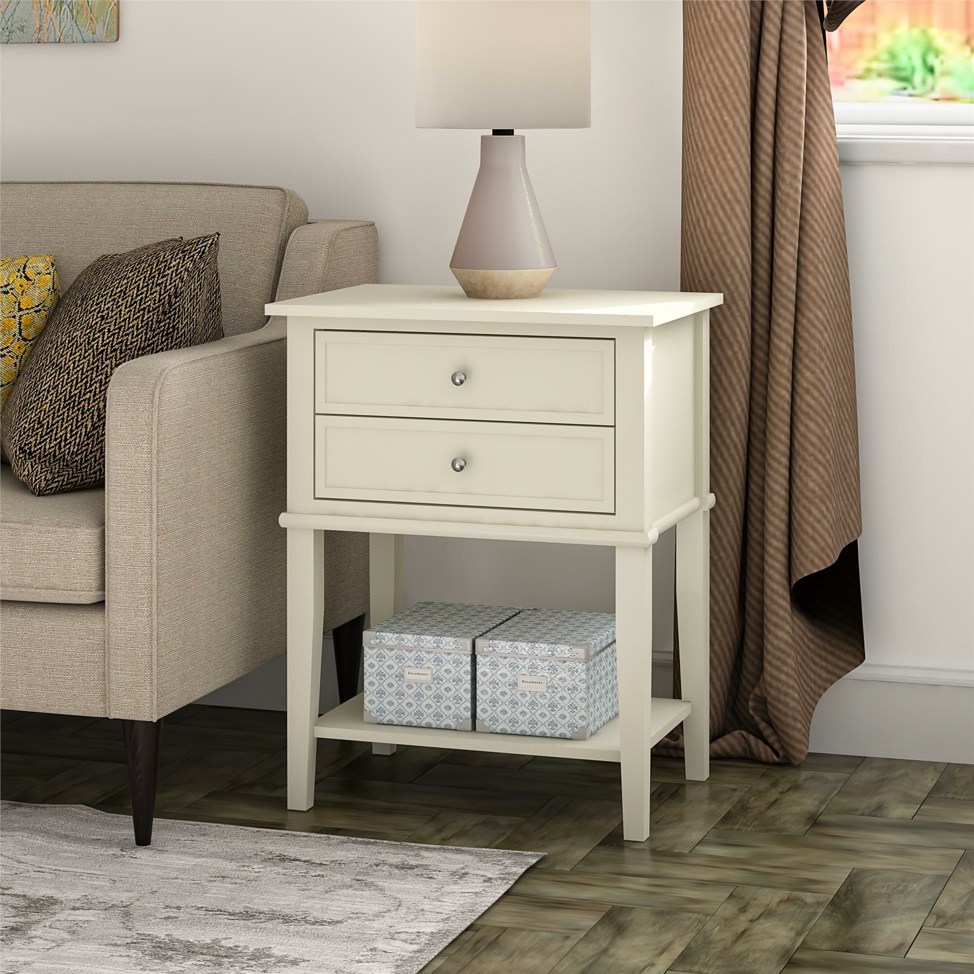  ZENODDLY Small Side Table with Drawer & 2 Shelves, 3 Tier Narrow  End Table with Storage, White End Tables for Living Room with Storage,  Elegant Wood Side Tables Living Room Table 