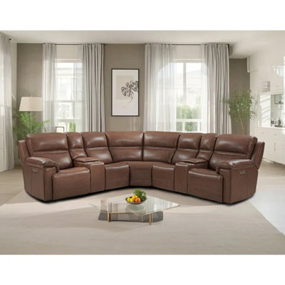 121" Leather Reclining Wide Seat Sectional, 2 Power Recliners, Adjustable Headrest, Zero Gravity & 2 Consoles