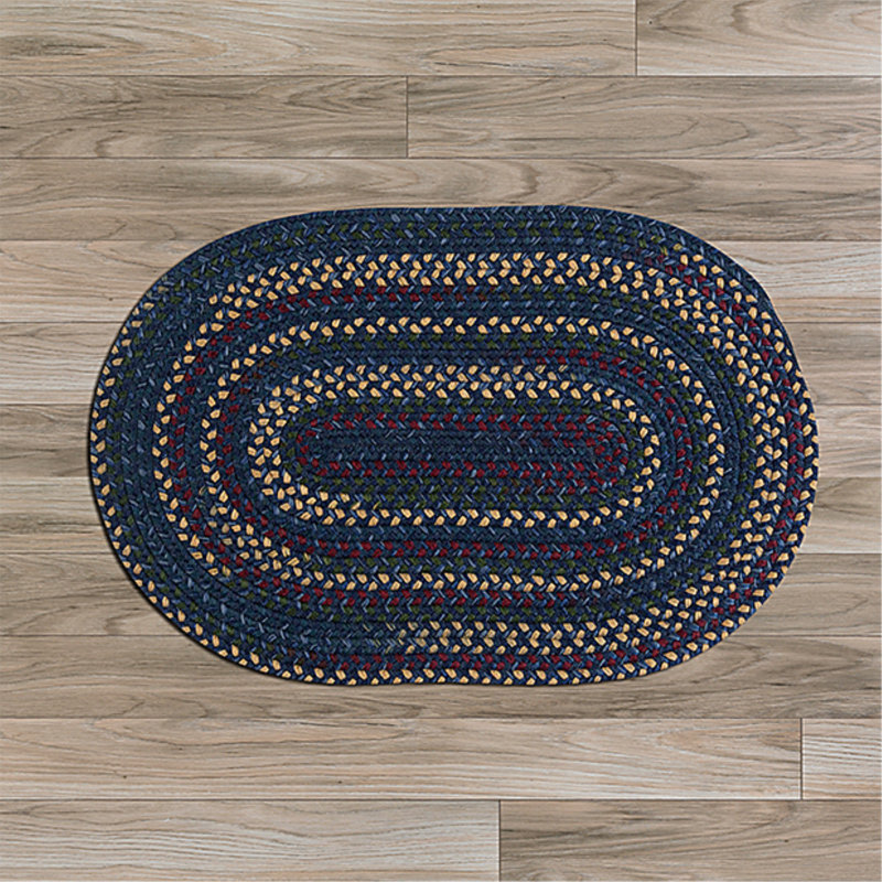Tapis bleu tressé à motif géométrique Shyla, Rond 10 pi