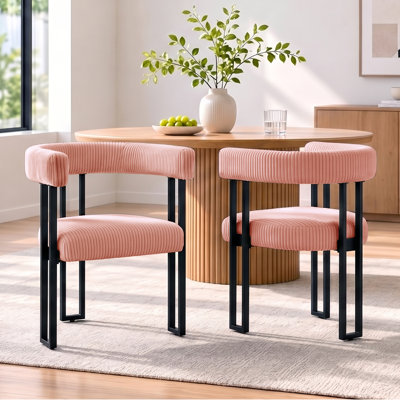 Modern Corduroy Fahy Set of 2 with Metal Legs,Comfy Accent Dining Room Chairs Upholstered Kitchen Side Chairs with Curved Backrest for Dining Room Kitchen Living Room (Pink,2)
