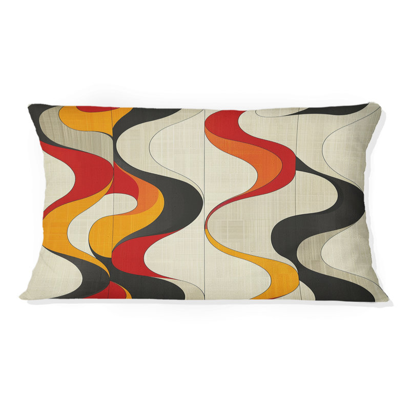 Coussin lombaire beige Mid-Century Waves - Mid-Century
