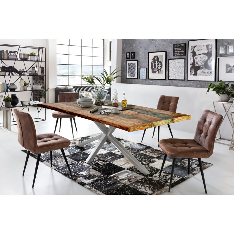 Aramis Solid Wood Top Metal Base Dining Table, Silver, H76 x L160 x W85cm