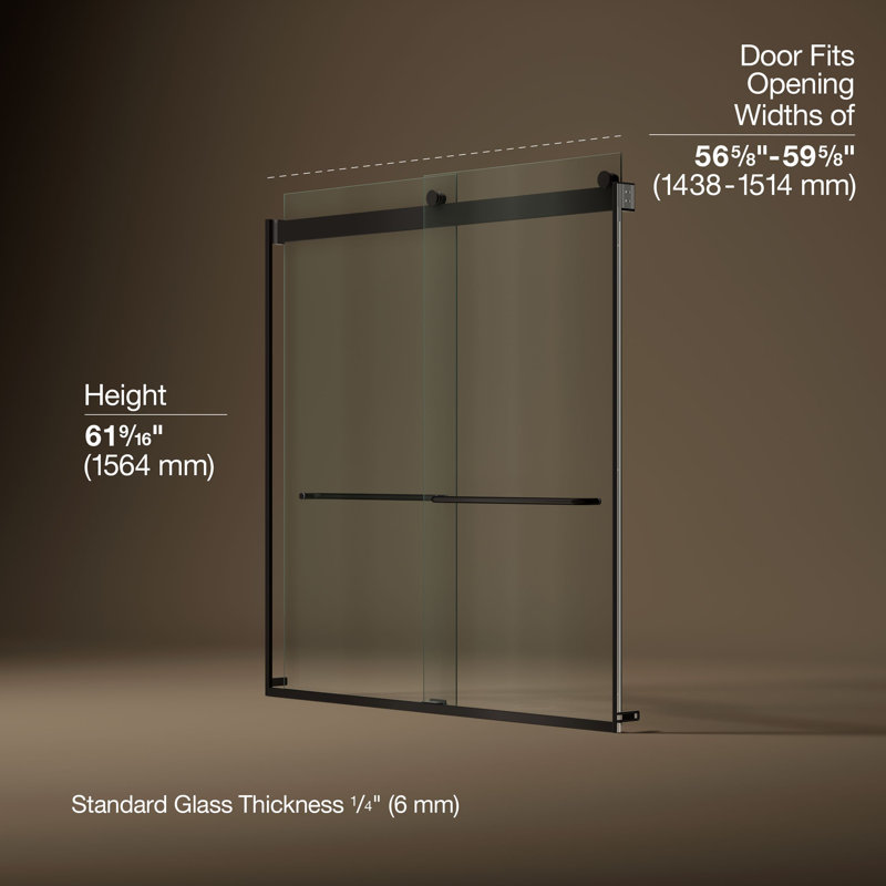 Levity 59.63" x 62" Bypass Bath Door with CleanCoat® Technology, Anodized Dark Bronze, Clear