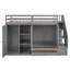 Lit mezzanine fonctionnel avec 3 tablettes, 2 armoires et 2 tiroirs, échelle avec rangement, aucun sommier nécessaire, gris