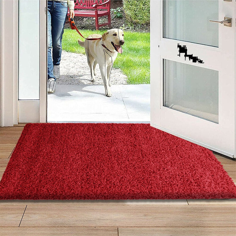 Meyah Non Slip Shaggy Door mats, Red
