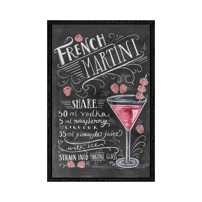 French Martini Recipe - Print on Canvas, Black Floater Framed, 66.04cm H x 45.72cm W x 3.81cm D