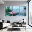 Ensemble de 3 tableaux sur toile tendue représentant une libellule et une fleur de lotus, avec motif de jardin aquatique.-1395351000
