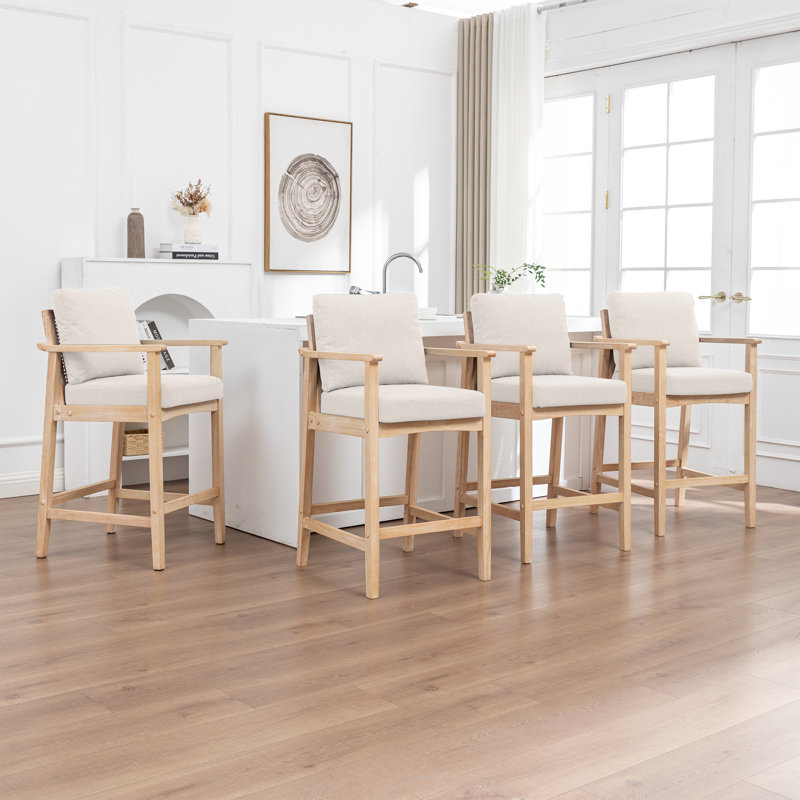 Willbanks Vintage Solid Wood Rattan Bar Stools (Set Of 4), White