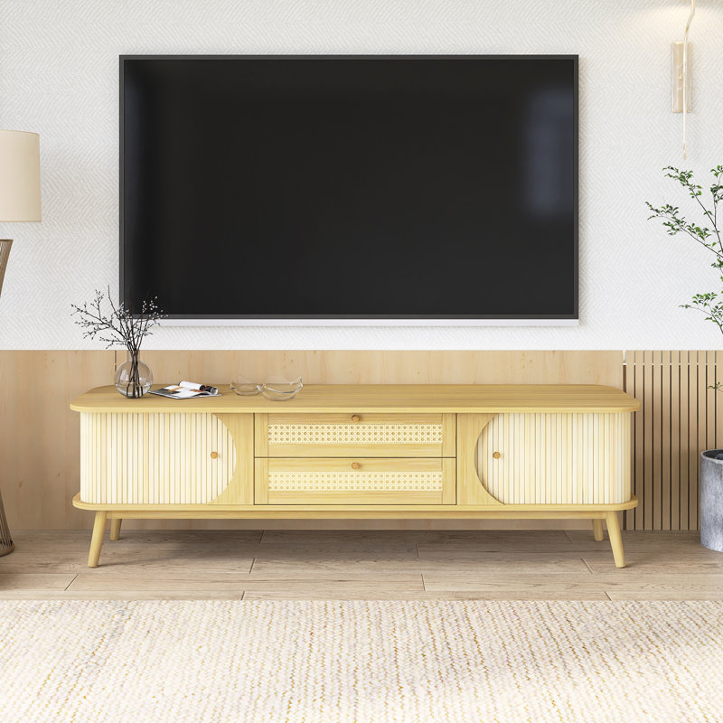 Meuble télé en rotin de style campagne moderne pour téléviseur de 75 po ou moins, Naturel