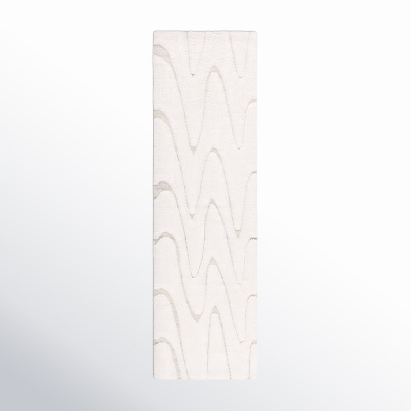 Tapis ivoire / beige en laine et en coton tissé à plat à la main Martinique, Tapis de couloir 2 pi 3 po x 8 pi