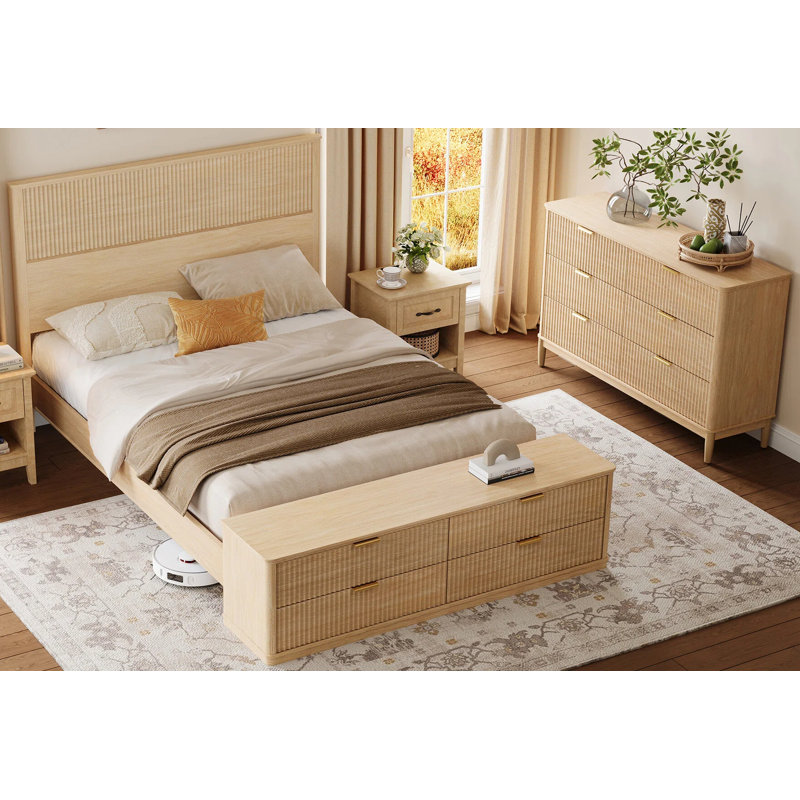 Ensemble de chambre à coucher 2 pièces Soren - Structure de lit grand et commode 6 tiroirs