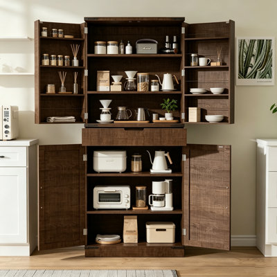 Armoire de rangement de cuisine de 183 cm (72 po) avec portes, tablettes ajustables et un grand tiroir