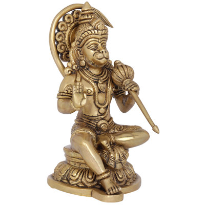 Figurine ornementale Hanuman assis bénissant ses dévots en laiton