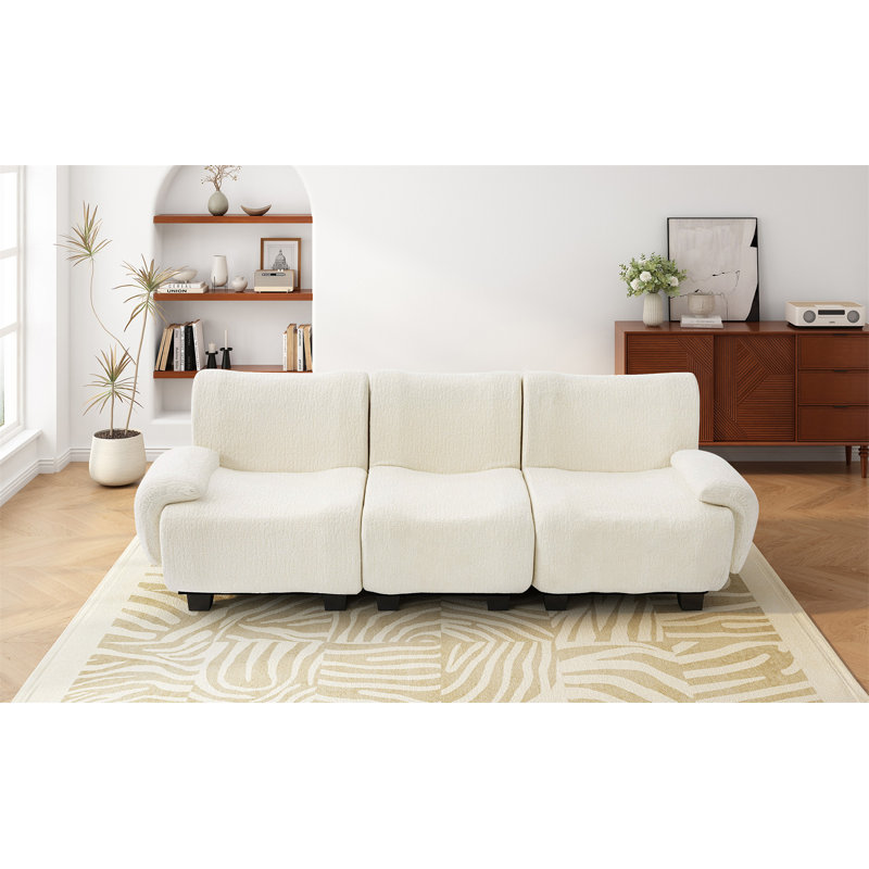Modern 3-Seater Sofa 94.5" Sofa Couch Chenille Upholstered Sofa With Curved Armrests For Living Room, Beige